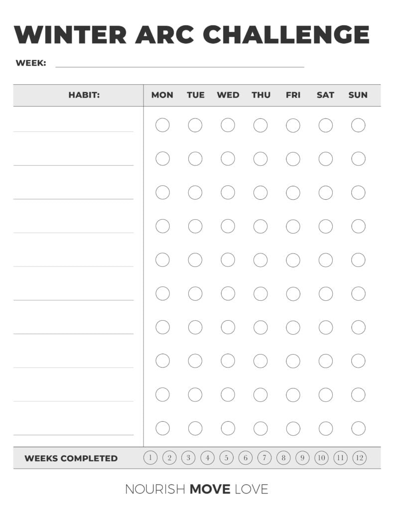 Habit tracker sheet to help achieve winter arc goals