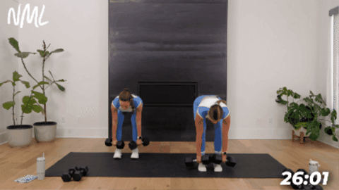 demonstration of deadlift, clean and lunge with dumbbells to raise heart rate