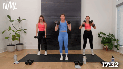 three women demonstrating a deadlift clean and reverse lunge in a 20 minute strength workout