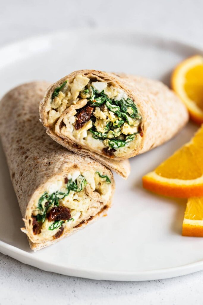 Egg, Spinach and Feta Breakfast Wrap as part of a high protein wrap round up