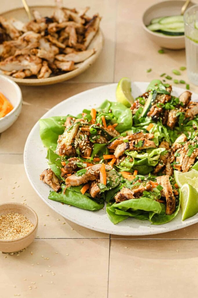 Gochujang Grilled Chicken Lettuce Wraps as part of a high protein wraps round up.