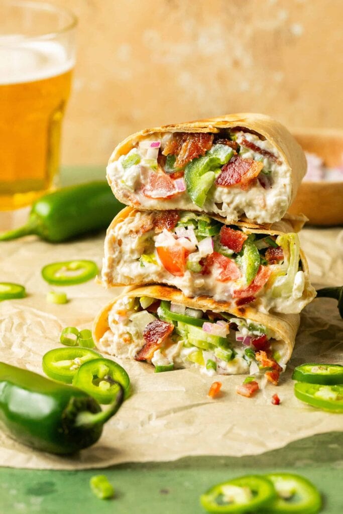 Jalapeño Popper Shredded Chicken Wraps as part of a high protein wraps post.