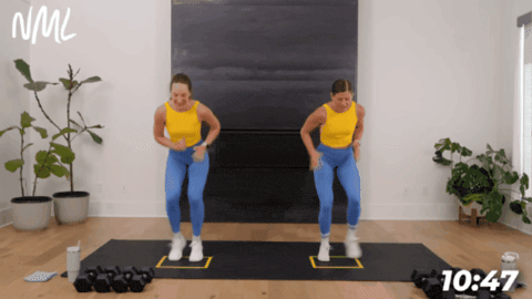 demonstration of fast feet exercise to raise heart rate