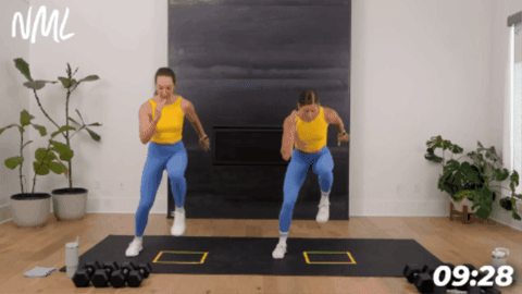 2 women performing heisman runners or lateral runs 