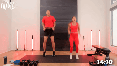 woman and man performing tuck jumps and pogo bounds to increase bone density