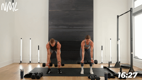 two people performing reverse grip back rows in a back and bicep workout