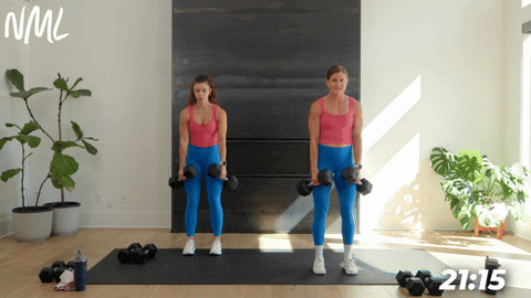 two women demonstrating deadlifts in a full body strength circuit workout