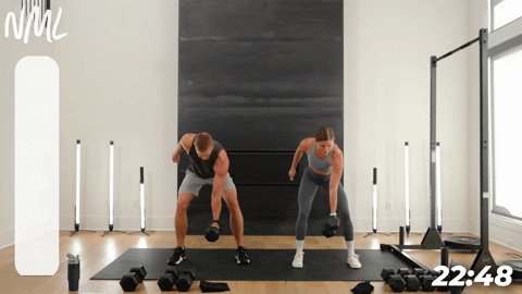 two people performing single arm back row and snatch in a back and bicep workout