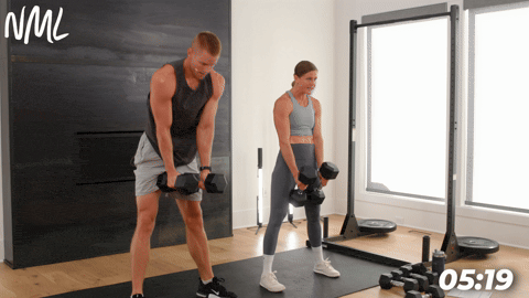 two people performing burpee back rows in a back and bicep workout