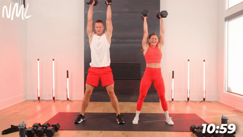 two people demonstrating ranger burpees in a full body shred workout
