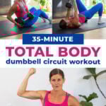 Three exercises from full body strength circuit workout at home