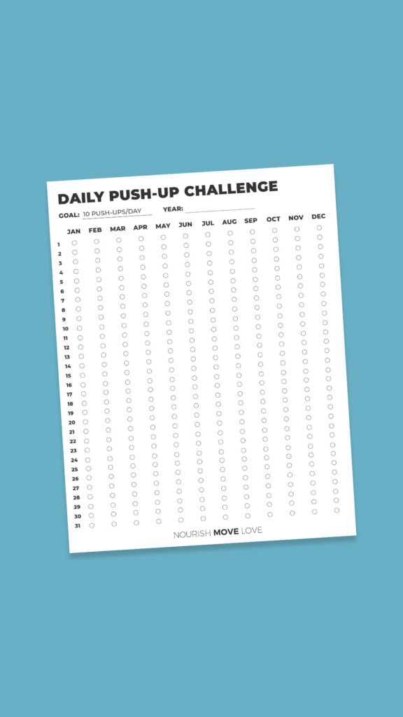 Tracking sheet for yearly push-up challenge