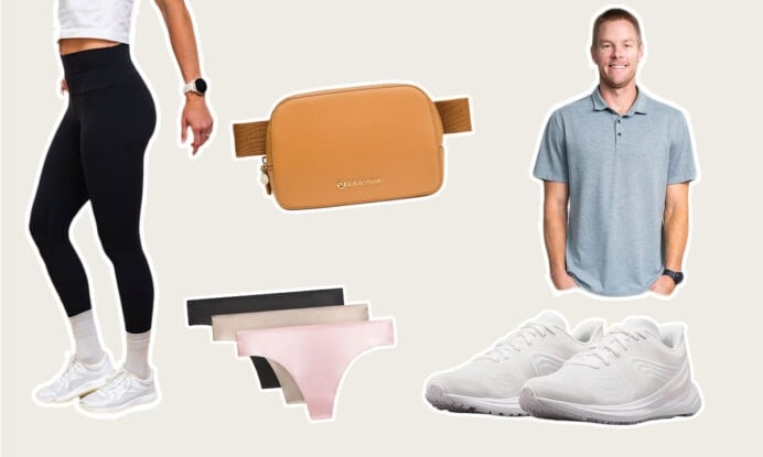 best lululemon gifts under $100 including men's short sleeve polo, align leggings, beyondfeel running shoes, no show underwear, and everywhere belt bag.