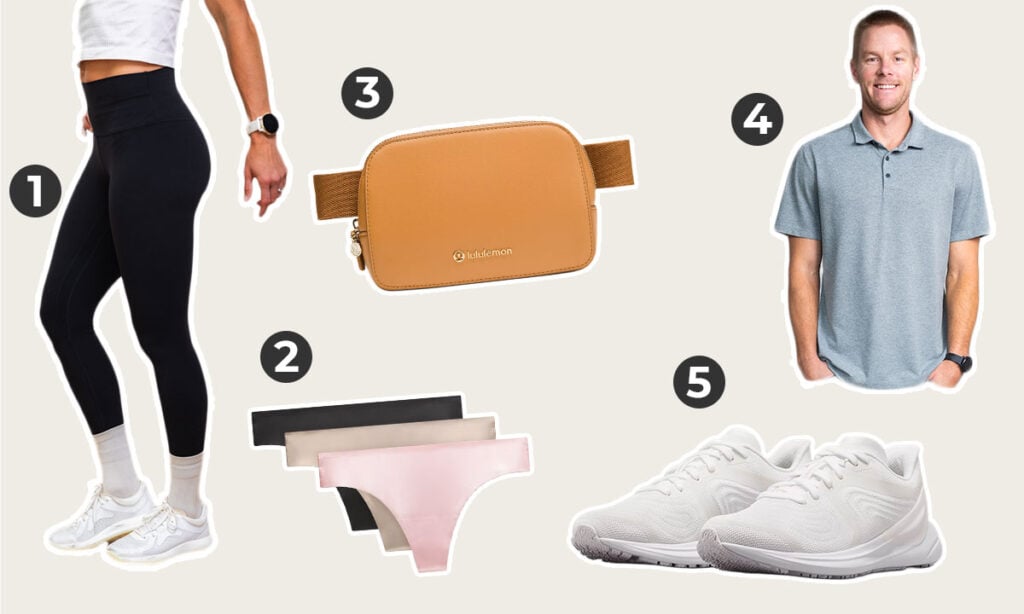 best lululemon gifts under $100 including men's short sleeve polo, align leggings, beyondfeel running shoes, no show underwear, and everywhere belt bag.