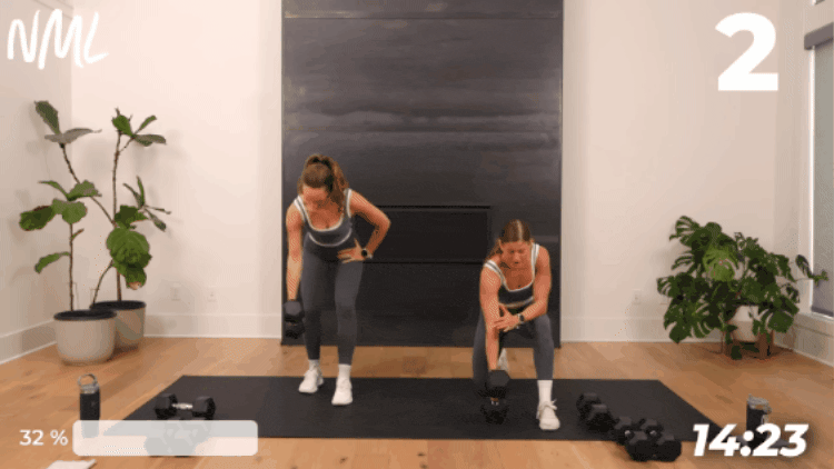 women performing a kneeling bent over row as example of Exercise After Being Sick