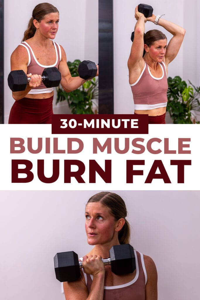 Three exercises from full body dumbbell workout in 30 minutes