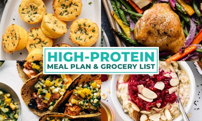 four recipes from high protein meal plan grocery list