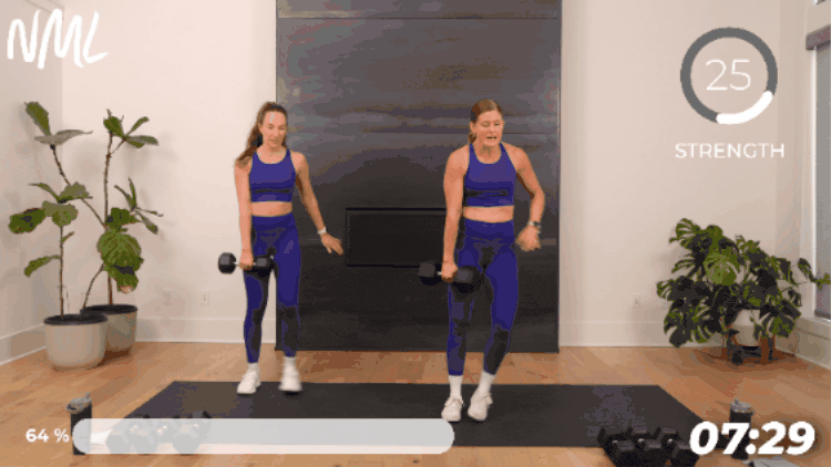 women performing a lateral lunge as part of leg superset workout