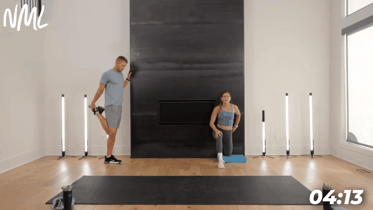 options of standing quad stretch and kneeling couch stretch to release quad muscle