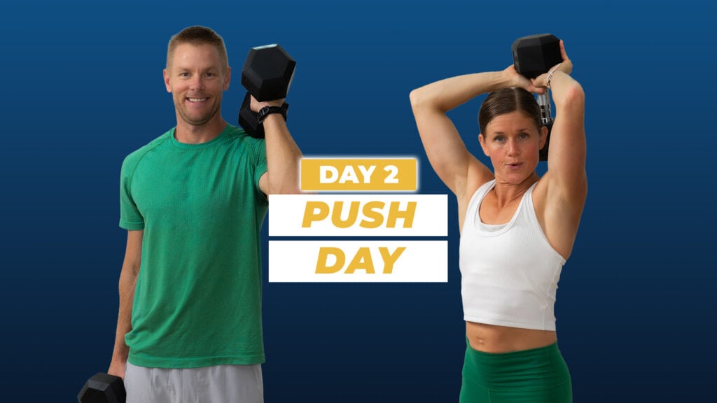 man and woman performing upper body push exercise as part of athlete 25 day 2 workout