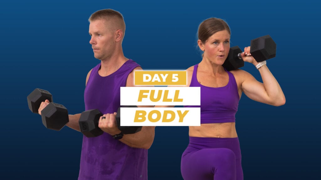 man and woman performing full body dumbbell exercise as part of athlete 25 day 5