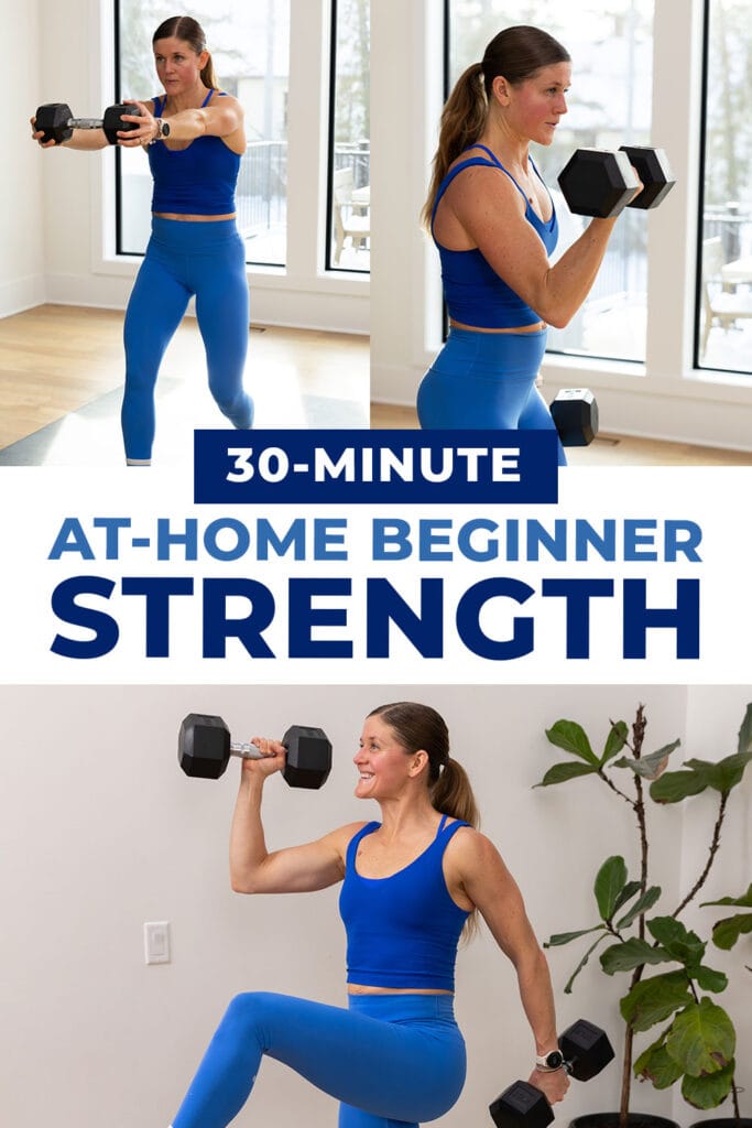 Three exercises from beginner weight training workout at home