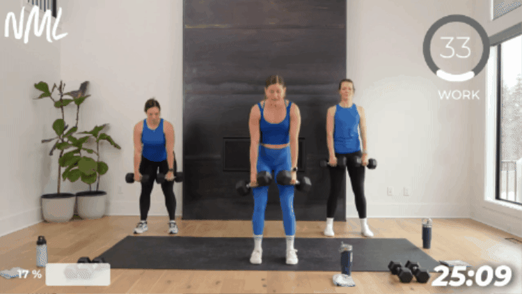 women performing deadlift exercise with dumbbells as example of beginner weight training exercise routine
