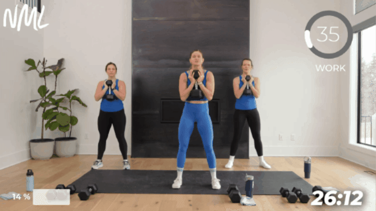 women performing a goblet squat as example of beginner weight training exercise