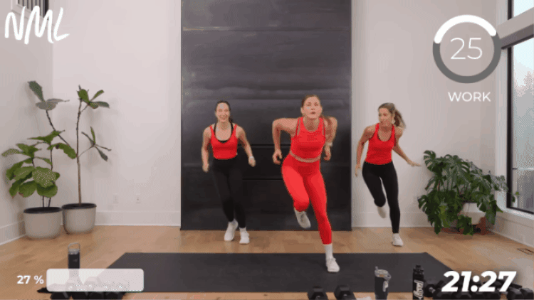 three women performing lateral bounds as part of hiit workouts example