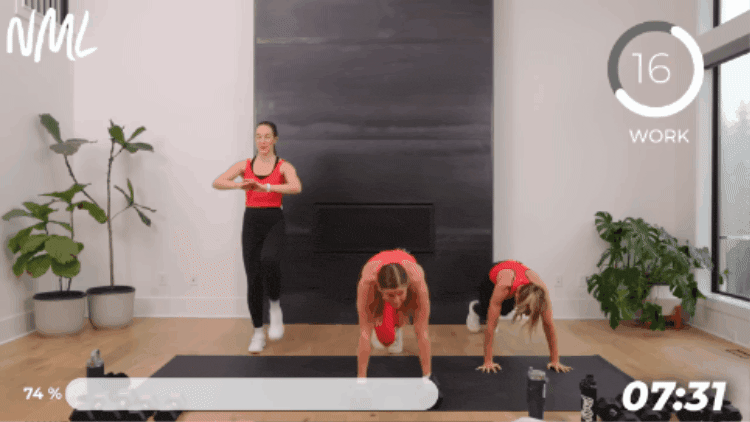 women performing mountain climbers as part of at-home hiit workouts exercise roundup