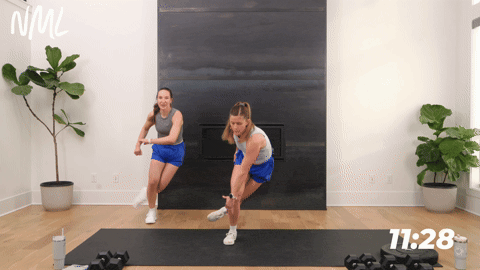 two women performing skaters in a quick leg workout at home