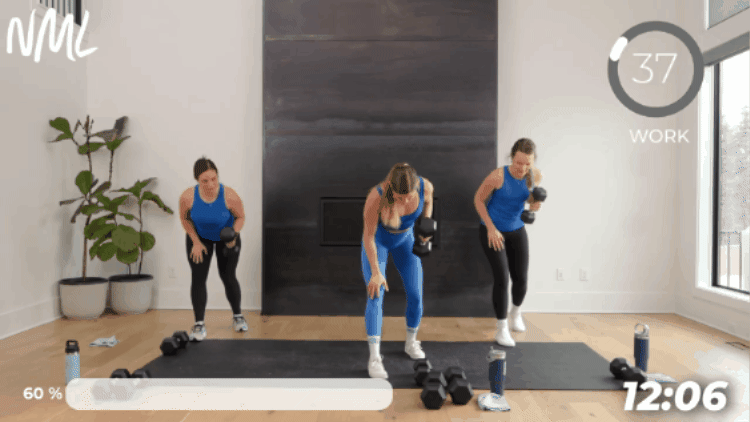 example of single arm tricep kickback in beginner weight training workout