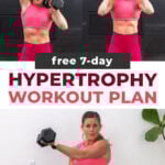 Three exercises from hypertrophy workout plan for women