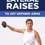 Woman in white tank performing lateral raise with dumbbells