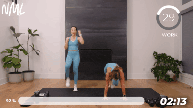 women performing beginner and advanced versions of mountain climber exercise