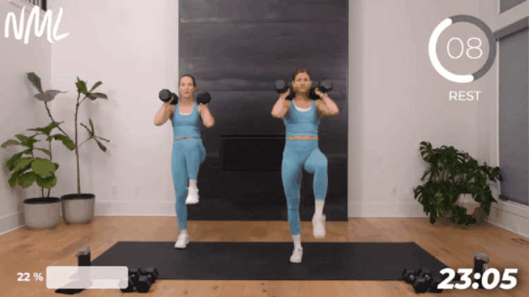 women performing a front rack march as part of core workouts example