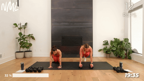 two women performing tricep push ups in a full body workout routine