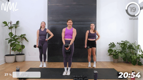 three women performing a lateral lunge in an at home full body workout