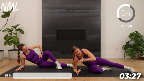two women performing a copenhagen plank lift as part of the best pelvic floor exercises