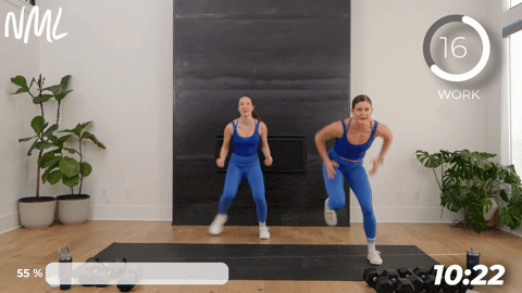 two women performing lateral bounds