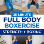 3 Exercises from a boxing workout at home - woman performing punches and squats