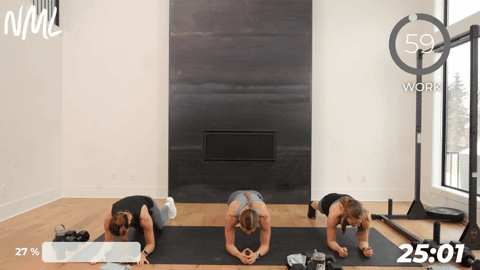 three women holding a forearm plank as part of marine inspired workout