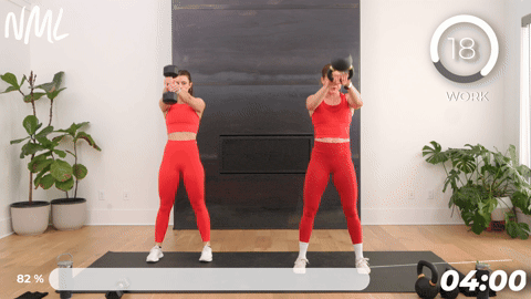 two women performing kettlebell swings in a 20 minute kettlebell workout