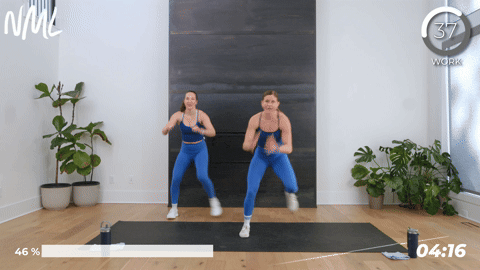 two women performing lateral bounds in a 10 minute hiit workout