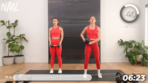 two women performing kettlebell halos in a 20 minute kettlebell workout
