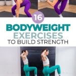 two women performing a variety of bodyweight strength exercises