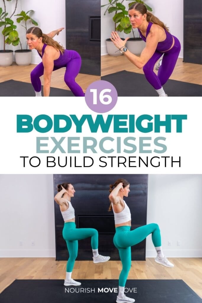 two women performing a variety of bodyweight strength exercises