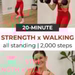 woman performing walking exercises to demonstrate a strength and walking workout at home