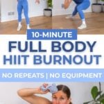 10 minute full body HIIT burnout graphic with a squat, lateral lunge