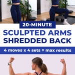 three exercises from back and arm workout at home with dumbbells - max 20 day 7